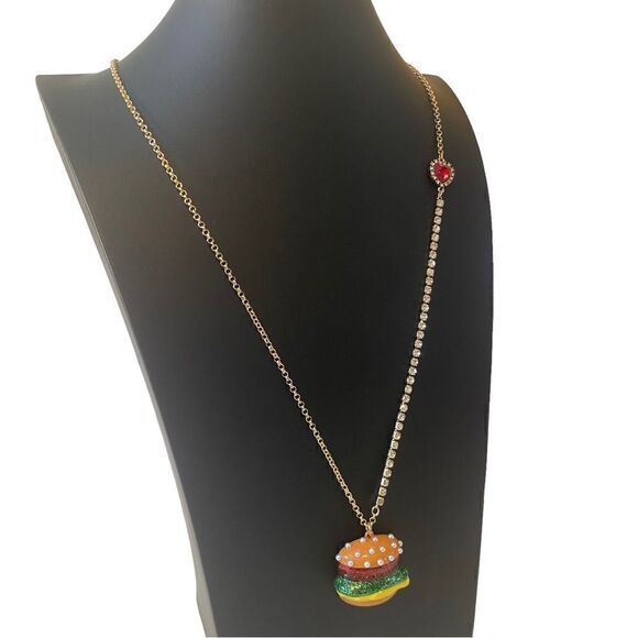 Betsey Johnson Sparkly Hamburger Pendant Necklace. - Picture 2 of 7